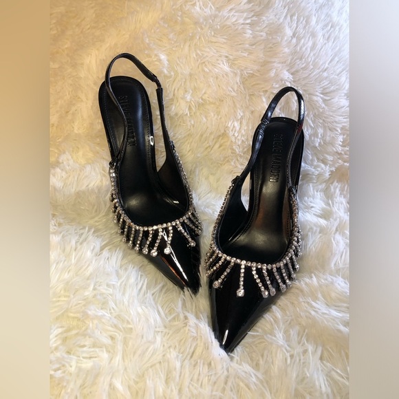 Steve Madden Black Slingback Heels with Rhinestone Detailing - Picture 1 of 16